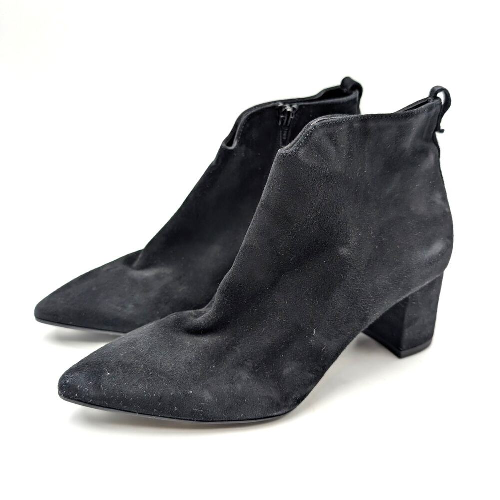 AGL Notch Block Heel Ankle Bootie Side Zip Women's Black Size US8 EU38